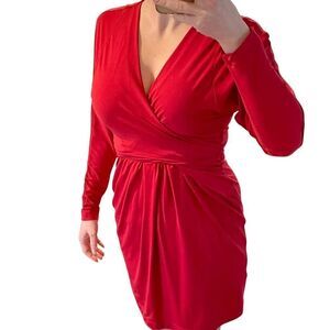 BCBGMaxazria wrap dress long sleeve pleated skirt red dress size Medium vintage